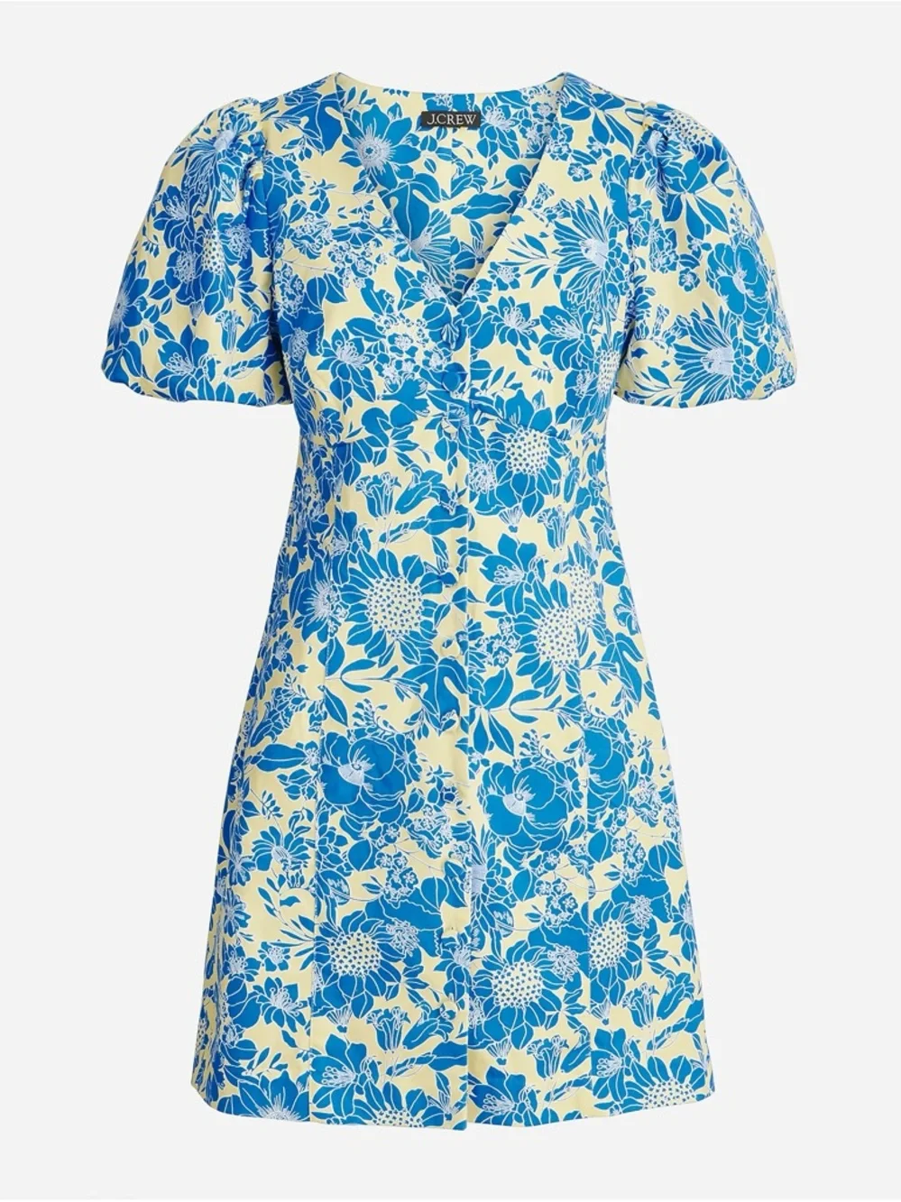 NWT J.CREW BUTTON-FRONT PUFF-SLEEVE MINI DRESS IN BLUE FLORAL